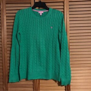 Lilly Pulitzer Vibrant Green Cable Knit Sweater Lg, Like New